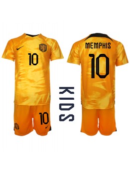 Niederlande Memphis Depay #10 Heimtrikotsatz für Kinder WM 2022 Kurzarm (+ Kurze Hosen)